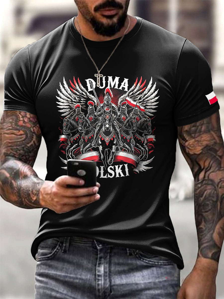 Męski rycerz kawalerii polskiej estetyczny trend artystyczny nadruk casual T-Shirt