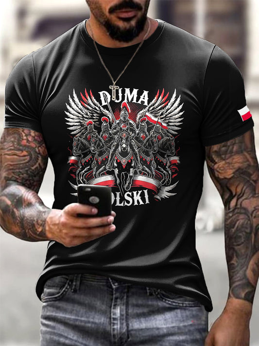 Męski rycerz kawalerii polskiej estetyczny trend artystyczny nadruk casual T-Shirt