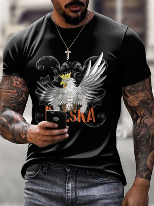 Męskie modne mięśnie Polski orzeł flaga wzór artystyczny nadruk casual T-shirt