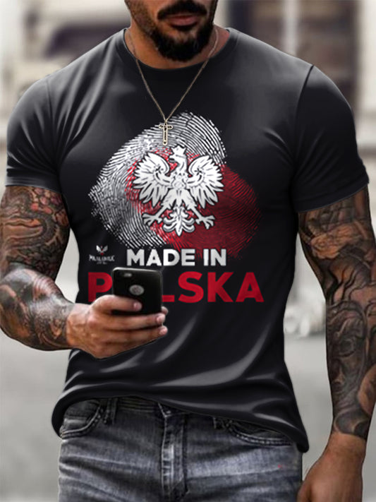 Męska flaga orła polskiego wzór odcisku palca artystyczny nadruk Casual T-Shirt
