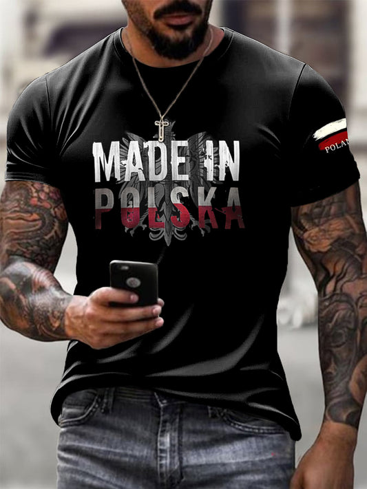 Męskie Retro Polska Flaga Orzeł Abstrakcyjny Nadruk Casual T-Shirt