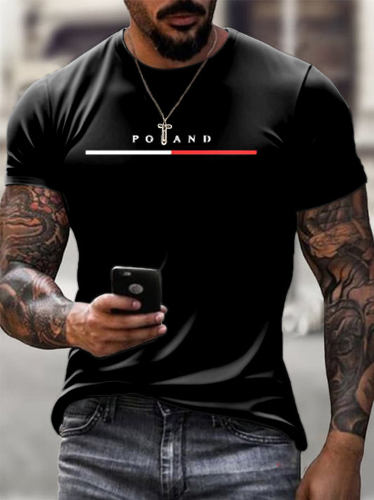 Męska minimalistyczna flaga polskiego orła wzór art print casual T-shirt