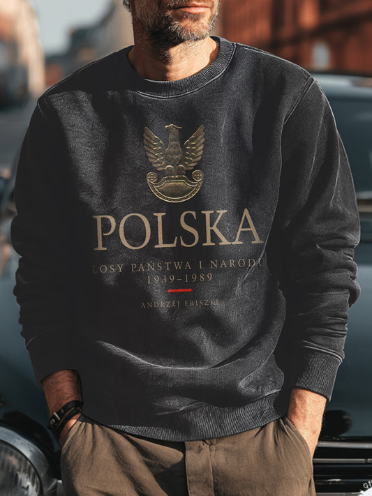 Casualowa bluza z nadrukiem w stylu retro polski orzeł biały