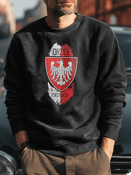 Męskie Retro Polska Flaga Nadruk Casual Bluza