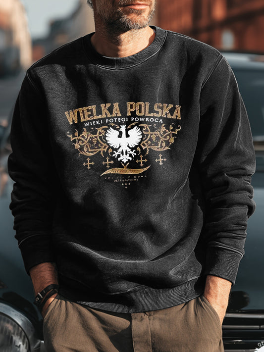 Męskie Retro Polski Orzeł Art Print Casual Bluza