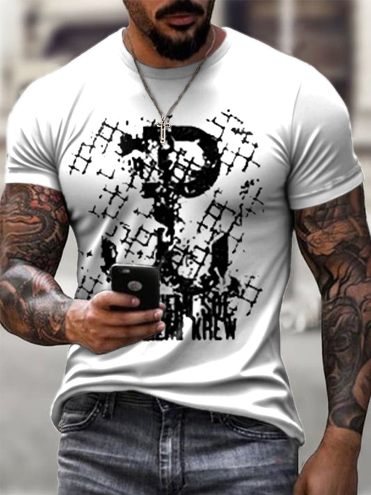 Męska abstrakcyjna polska kotwica Czarno-biały wzór artystyczny nadruk Casual T-Shirt
