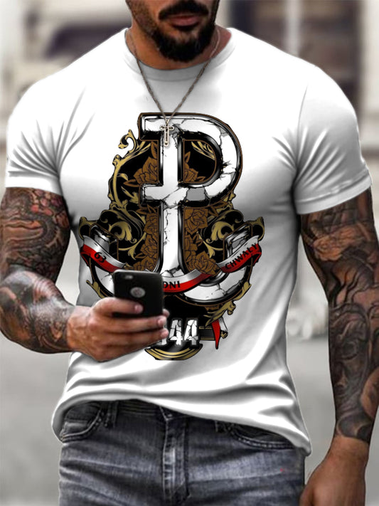 Męski kwiat róży polski wzór kotwica artystyczny nadruk casual T-Shirt