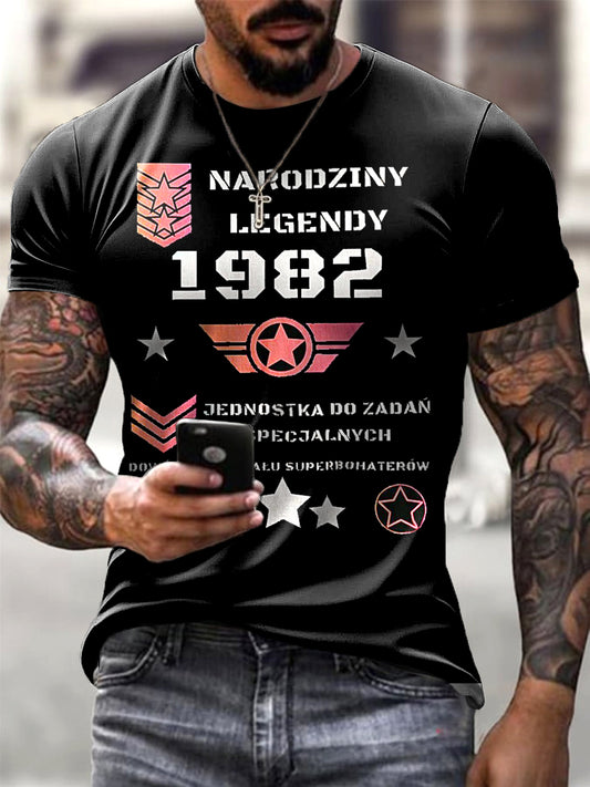 Męski styl retro sportowy Trend polski motyw artystyczny wzór T-shirt