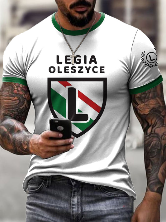 Męska Warszawa Klub Piłkarski Godło Patchwork Print Casual T-Shirt