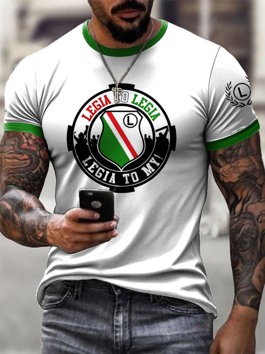 Męska Warszawa Klub Piłkarski Godło Nadruk Casual T-Shirt
