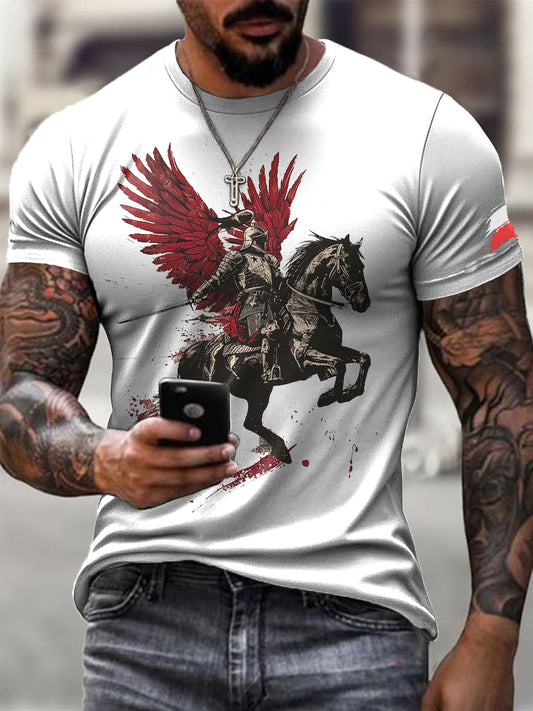 Męska namiętna polska kawaleria artystyczna z nadrukiem Casual T-Shirt