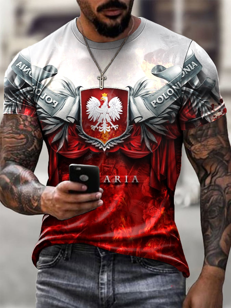 Męska koszulka z nadrukiem kawalerii w stylu retro polski orzeł flaga