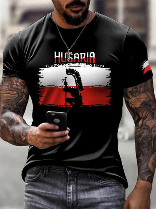 Męska koszulka z nadrukiem Casual Patriotyczna polska kawaleria