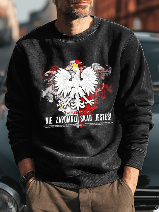Męskie Retro Polski Orzeł Flaga Patriot Art Print Casual Bluza
