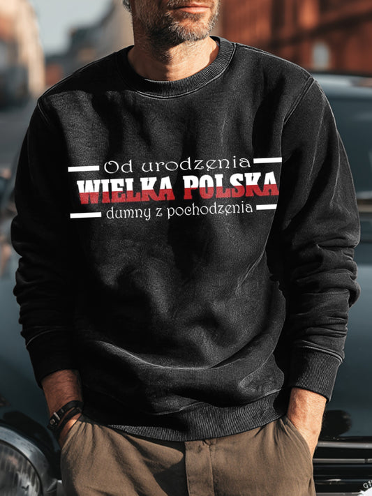 Męska Retro Polska Flaga Patriot Art Print Casual Bluza