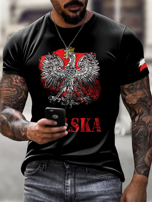 Męskie Retro Polski Orzeł Art Print Casual T-Shirt