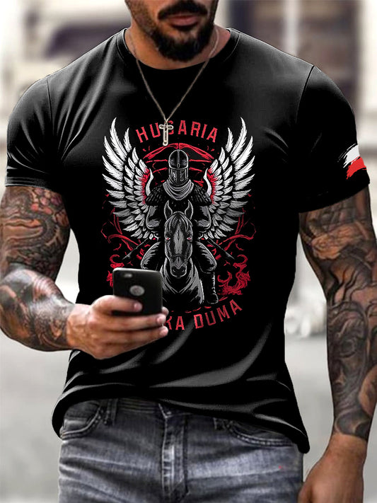 Męska polska kawaleria artystyczna z nadrukiem Casual T-Shirt