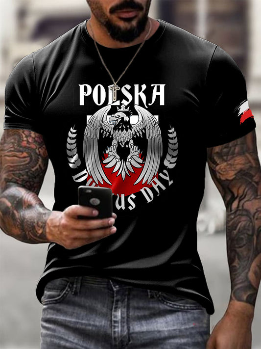 Męska modna polska koszulka z motywem orła w stylu artystycznym