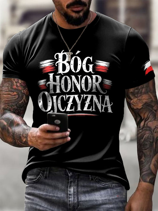 Męska koszulka z nadrukiem artystycznym z polską flagą