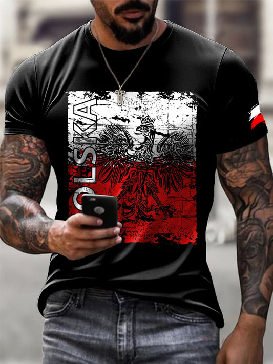 Moda męska Polski Orzeł list Abstrakcyjny Art Print Casual T-Shirt