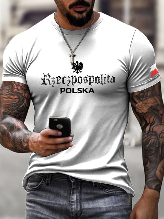 Męska minimalistyczna koszulka z polskimi orłami w stylu art print casual