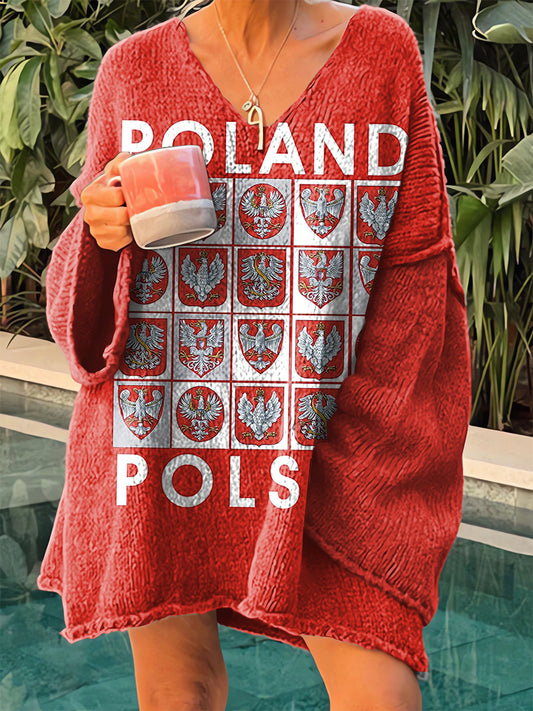 Damska plakietka z nadrukiem w stylu vintage z polskim dekoltem w szpic