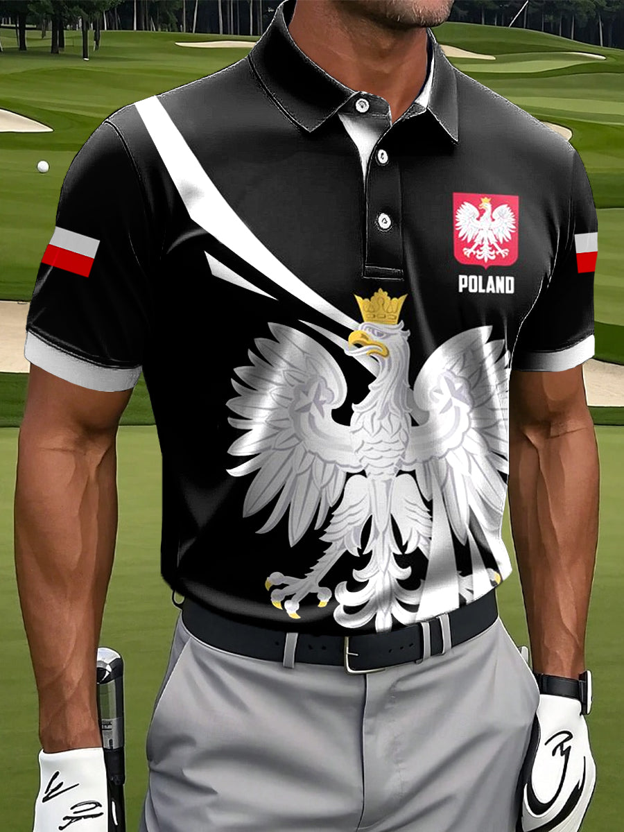 Męska koszulka polo z nadrukiem orła białego w stylu retro