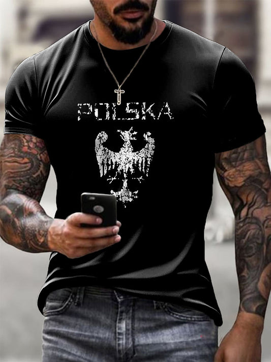 Męska modna polska koszulka z nadrukiem retro artystycznym