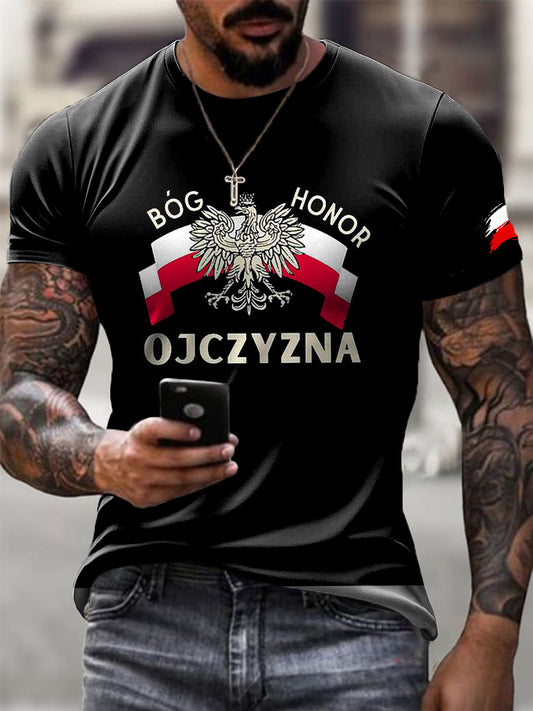 Męska polska flaga wzór artystyczny nadruk Casual T-Shirt