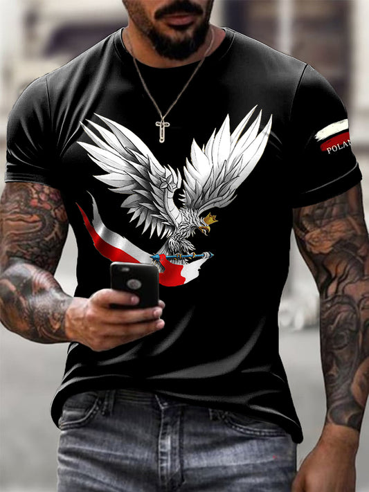 Męskie Retro Polska Flaga Orła Białego Art Print Casual T-Shirt