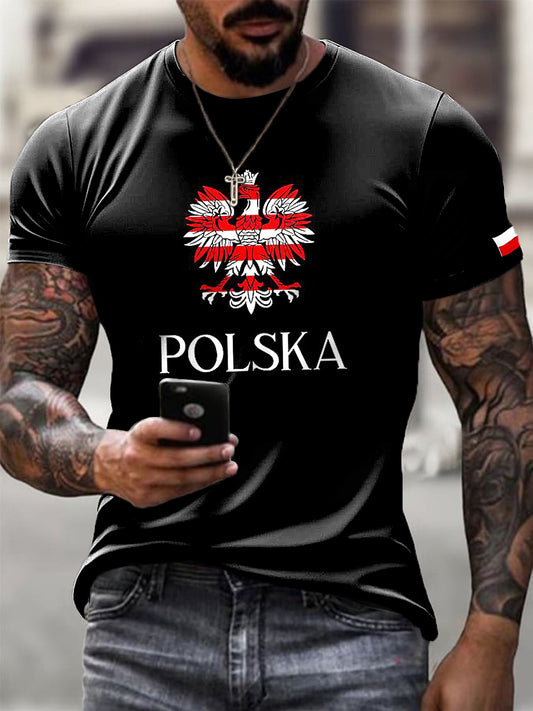 Męskie Retro Polska Flaga Art Print Casual T-Shir