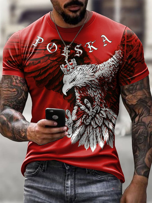 Męskie Retro Polski Biały Orzeł Art Print Casual T-Shirt