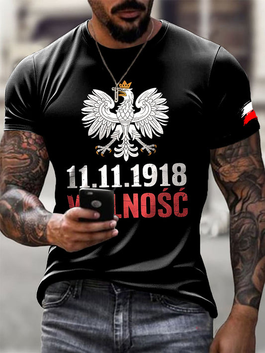 Męski Dzień Niepodległości Polski Wzór Art Print Casual T-Shirt
