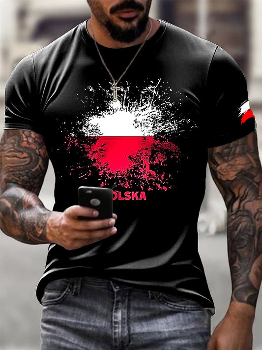 Męska koszulka z nadrukiem abstrakcyjnym z polską flagą