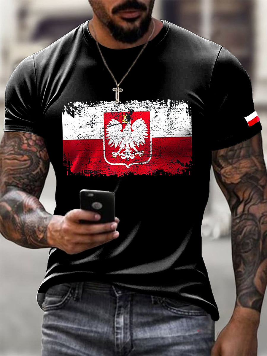 Męska polska flaga i herb artystyczny wzór z nadrukiem Casual T-Shirt