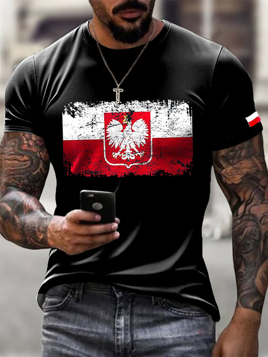 Męska polska flaga i herb artystyczny wzór z nadrukiem Casual T-Shirt