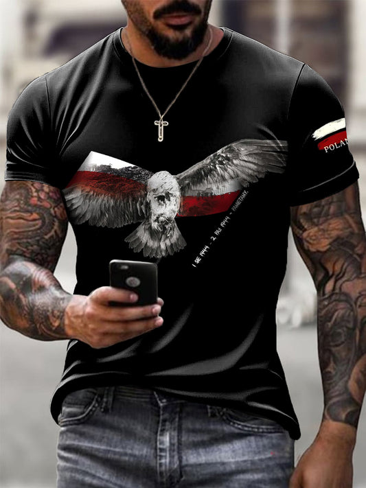 Męskie Retro Polski Orzeł Flaga Art Print Casual T-Shirt