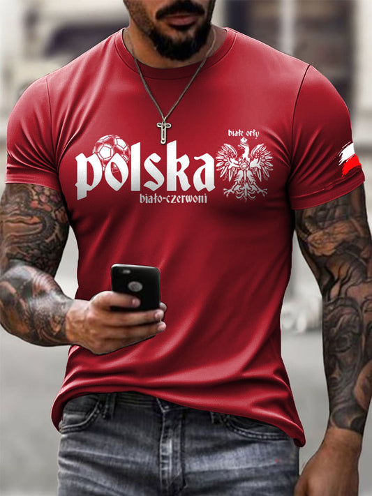 Męska modna piłka nożna Polska flaga Art Design z nadrukiem Casual T-Shirt