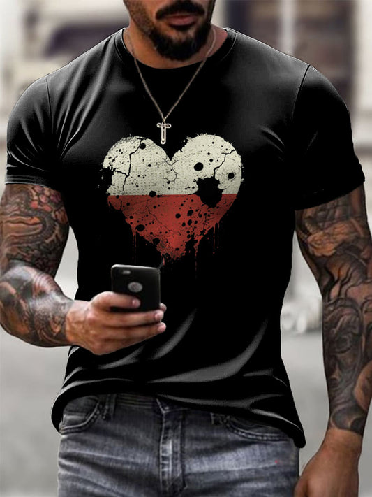 Moda męska Polska flaga w kształcie serca Art Print Casual T-Shirt