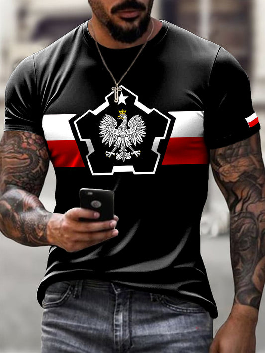 Moda męska Polska flaga artystyczny wzór z nadrukiem Casual T-Shirt