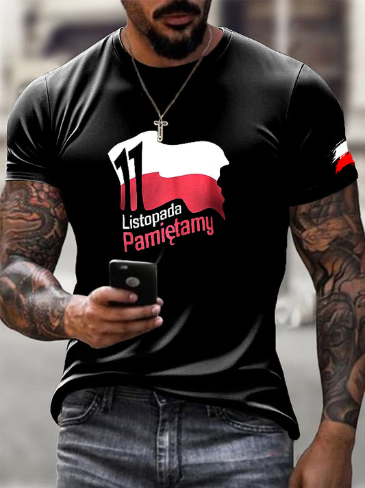 Moda męska Dzień Niepodległości Polski Flaga Art Design Nadruk Casual T-Shirt