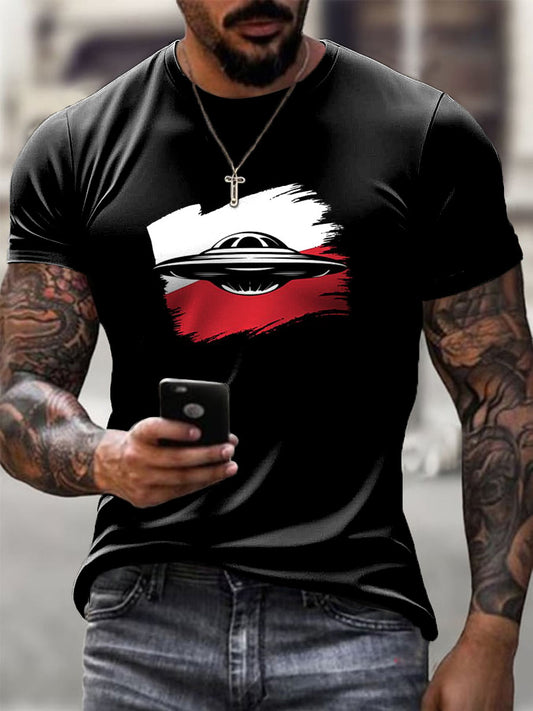 Moda męska Polska flaga UFO Art Print Casual T-Shirt
