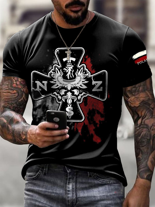 Męskie Retro polskie siły zbrojne Abstrakcyjny nadruk Casual T-Shirt