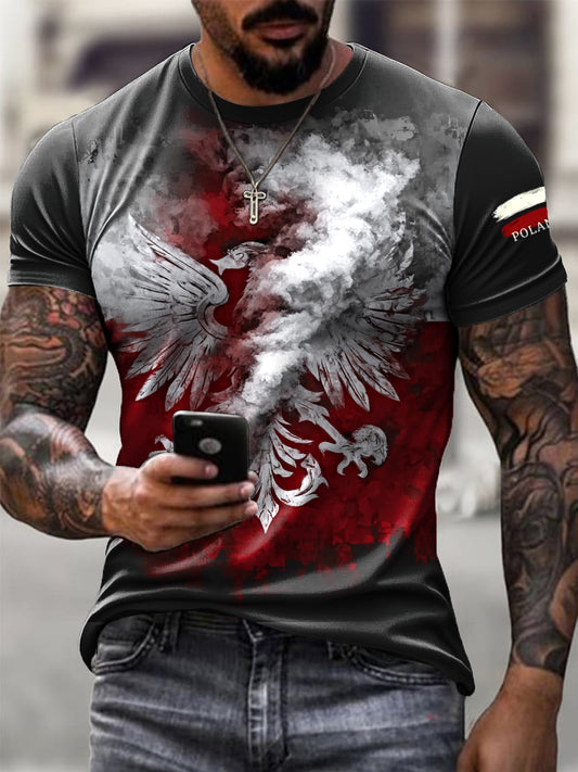 Męskie Retro Polski Orzeł Biały Abstrakcyjny Nadruk Casual T-Shirt