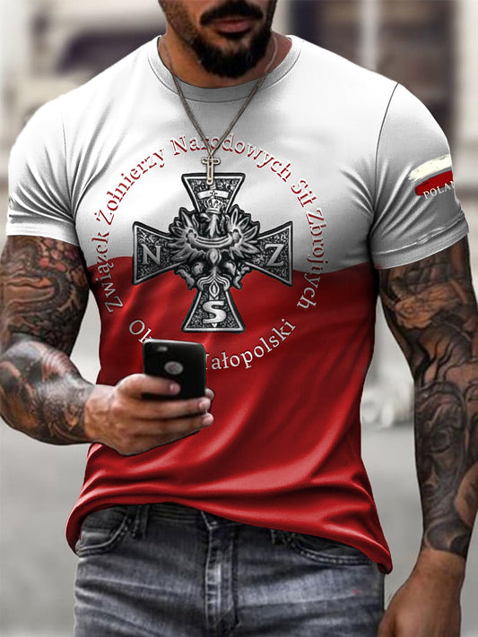 Męskie Retro polskie siły zbrojne Art Print Casual T-Shirt