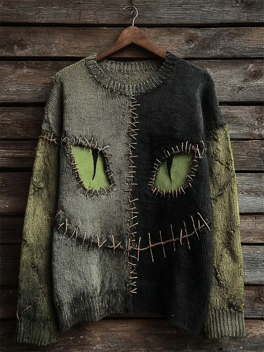 Damski sweter w stylu vintage Cat Art Print Casual