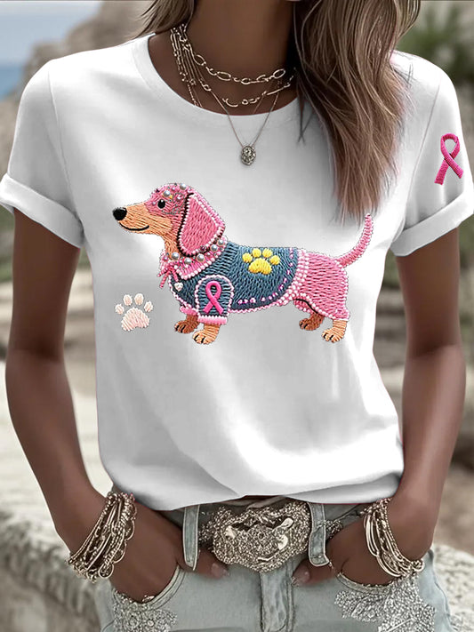 Damska koszulka Jamnik Ribbon Print Casual
