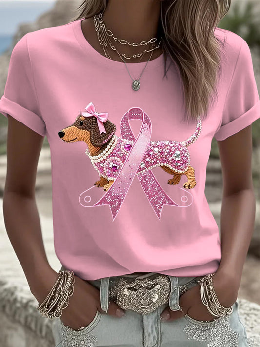 Damska wstążka z rakiem piersi z nadrukiem Casual T-Shirt