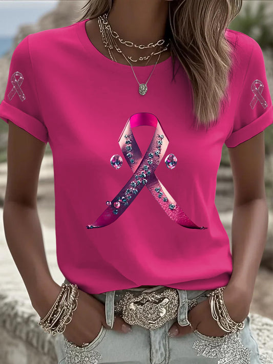 Damska wstążka świadomości raka piersi Casual T-Shirt