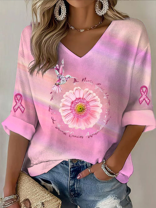 Damska koszulka z długim rękawem Daisy Ribbon Print Casual
